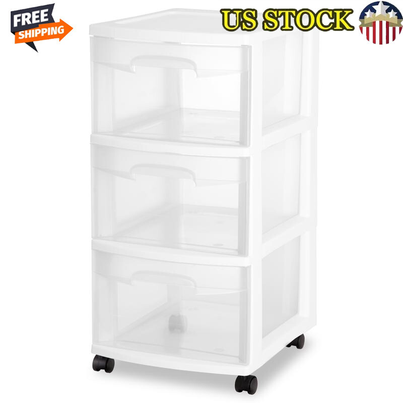 3 Drawer Cart Home Organization Storage Bins Rectangle Plastic Bathroom White US
