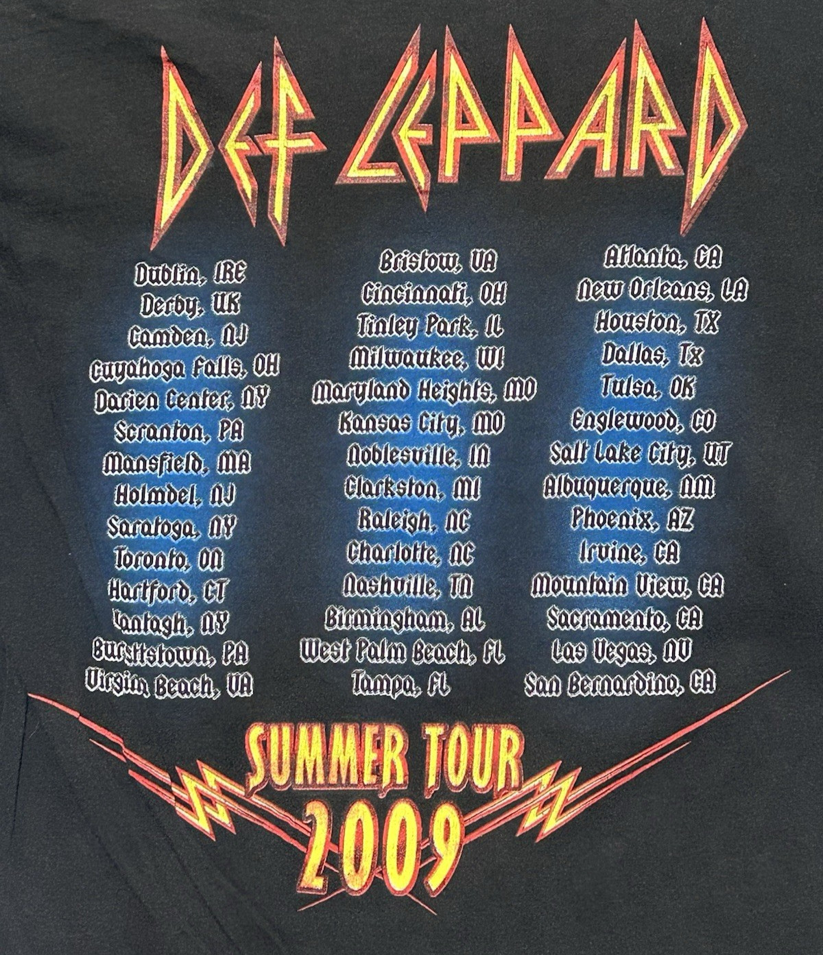 Tultex Def Leppard Mens L Shirt 2009 Summer Tour Dates Double Sided Fade