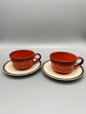 Vintage Metlox Poppytrail Rooster Tea Cup And Saucer Made In USA Set of 2