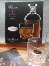 Rossini Decanter Set W/Tray Luigi Bormioli ITALY 3 Pc Marcellin Wood Crystal Bar