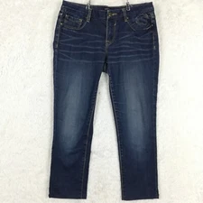 Vigoss Studio Womens Jeans Capri Denim Blue Dark Wash Whiskering Mid Rise 10