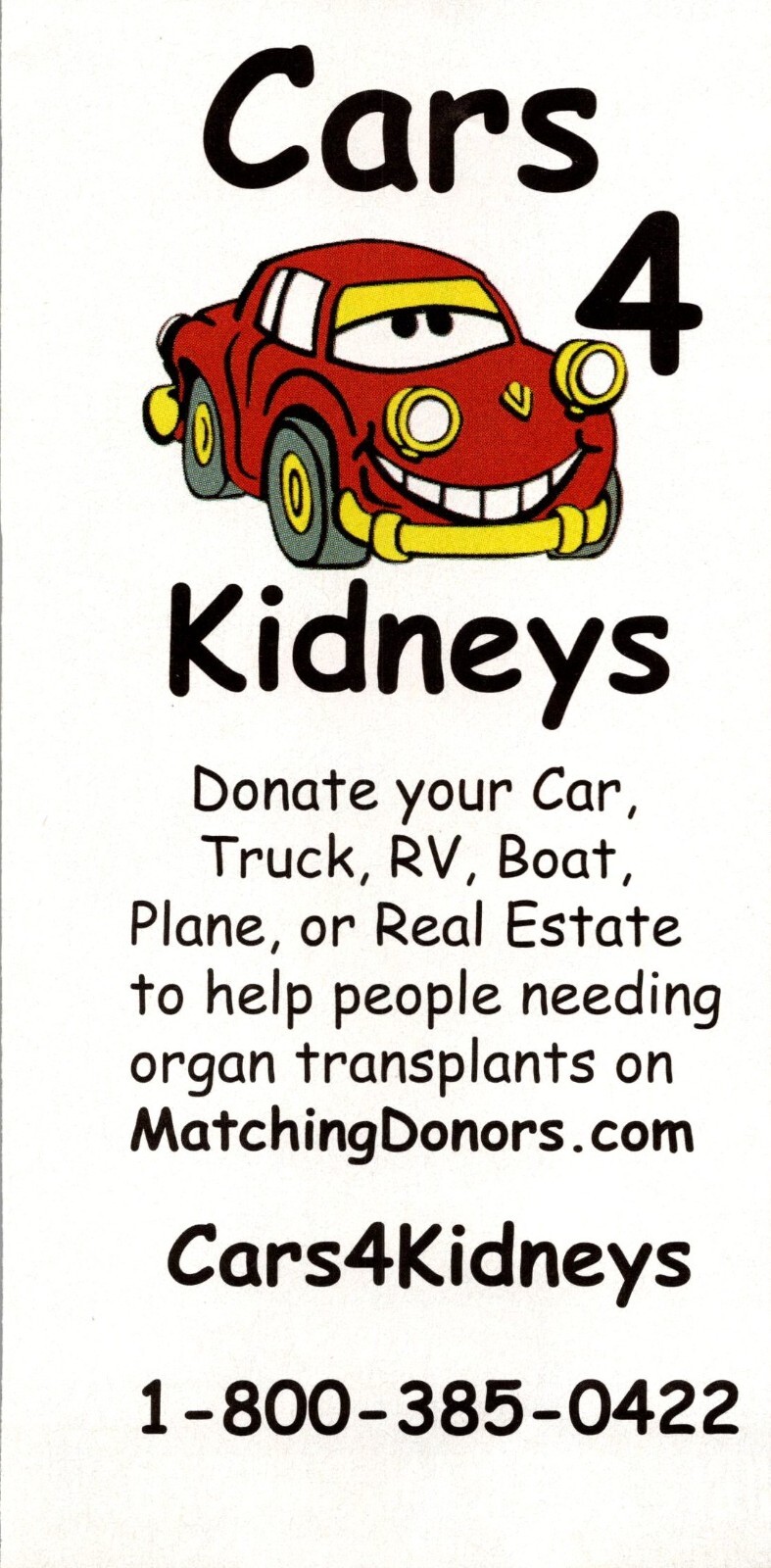 2016 Cars 4 Kidneys Donate Car Truck RV For Organ Transplants Print Ad