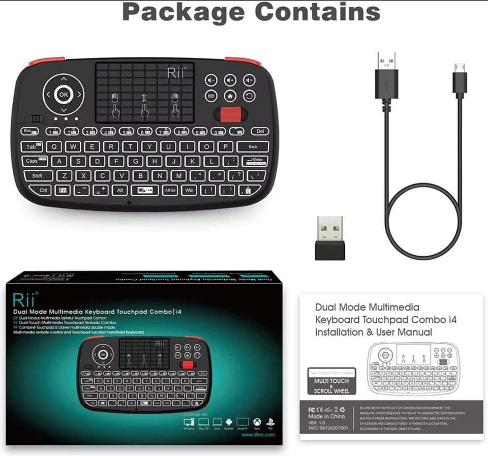 Rii I4 Bluetooth Dual connection Mode Wireless Mini Media Keyboard Touchpad BNIB - Image 3 of 4