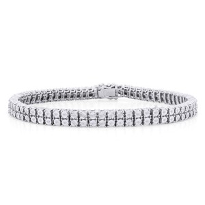 Authentic Men's Ladies 14K Gold Plated Round 2 Row 6 MM Diamond Bracelet 8 Inch