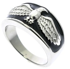Biker Eagle on Black Enamel Stainless Steel Men's Ring Size 9 T62