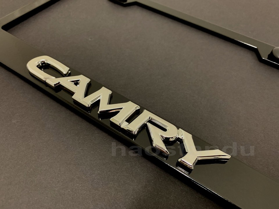 Black CAMRY 3D Emblem License Plate Frame – Stainless Steel, Rust-Free, NEW