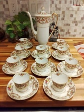 Dresden Fastlich Panama Pot And 10 Cup Saucer Sets. Set Is In Beautiful Cond.