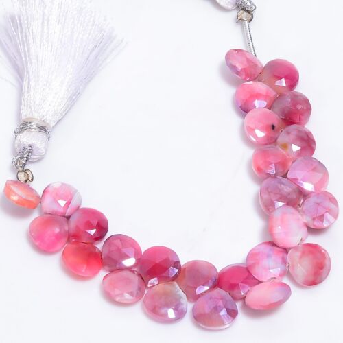 Coated Pink Moonstone Gemstone Heart Shape Faceted Beads 7X7X5mm Strand 4" E-294 - Picture 1 of 1