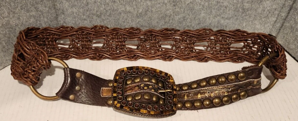 Belt Amber Genuine Leather Rhinestones size S 3D Calf Hair Brown Genuine Leather Studs Amber Rhinestones  main image 3