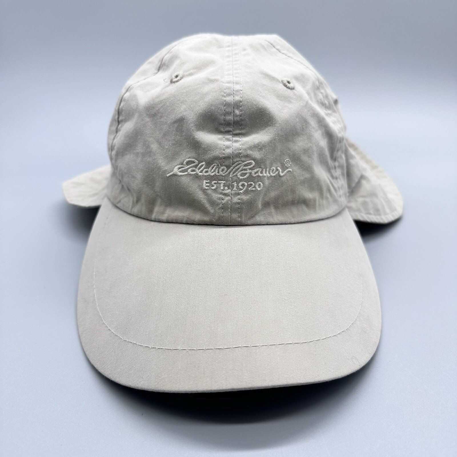 Vintage Eddie Bauer Hat Long Bill Neck Shade Beige One Size Cap Hiking