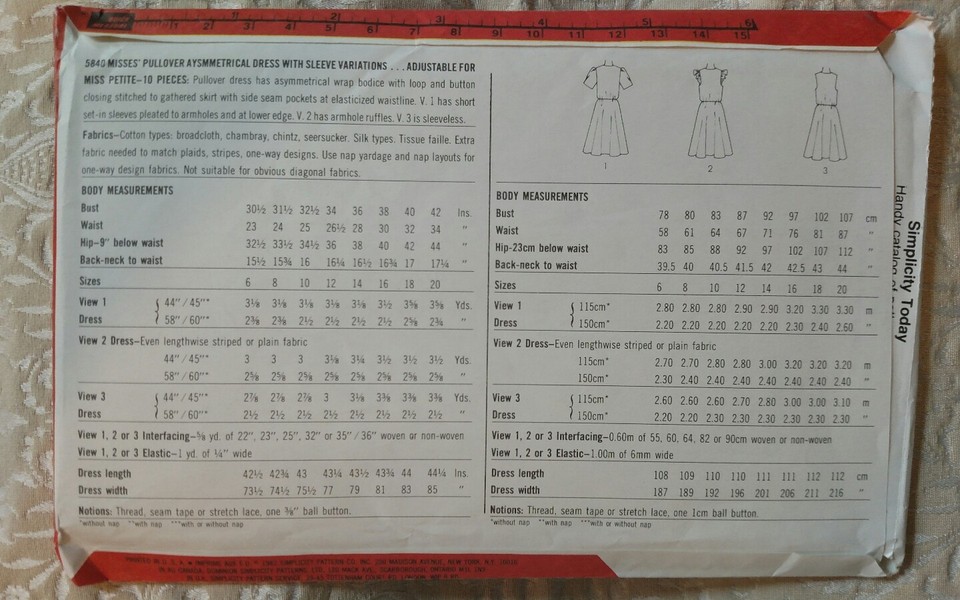 Vintage Simplicity Dress Pattern 5840 From 1982 Size 10-14 | eBay