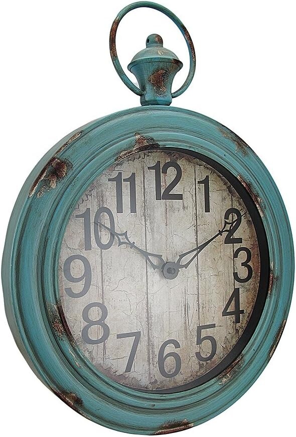 Large Metal Weathered Wall Clock, Stopwatch Style, 16" x 21"