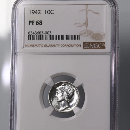 1942 Mercury 10C NGC Certified PF68 Proof Struck Silver Dime Coin