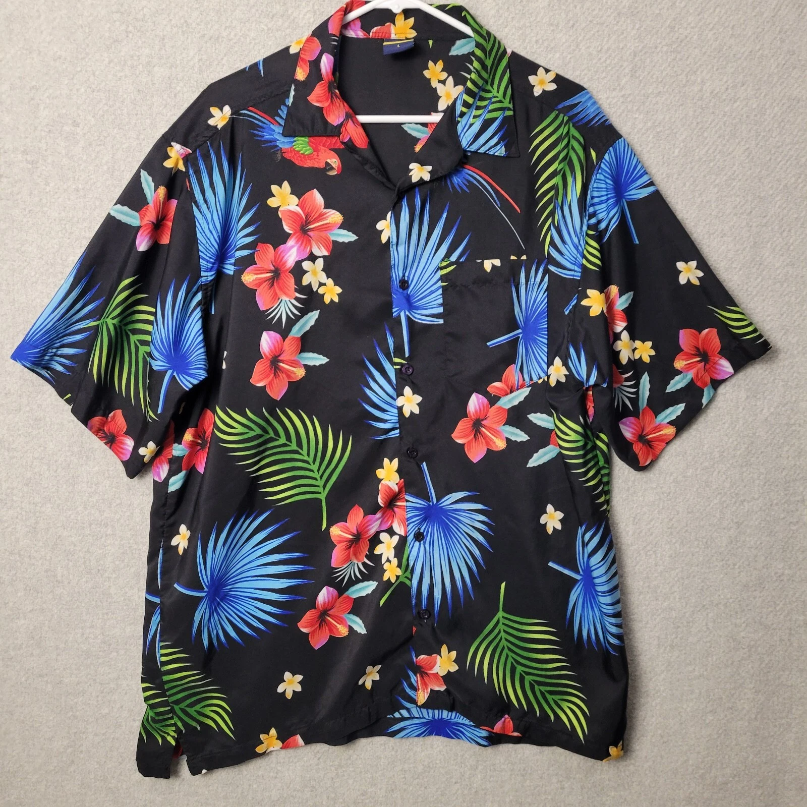 Ocean Blue Men's XXL Black Hawaiian Shirt Floral Palm Pattern