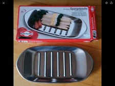 Servierplatte Edelstahl, Spargelplatte, Servierteller, Marke Tischfein, 37x18 cm