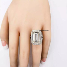 16 Carat Emerald Cut  Round Cut Transparent CZ Wedding Important Women's Ring