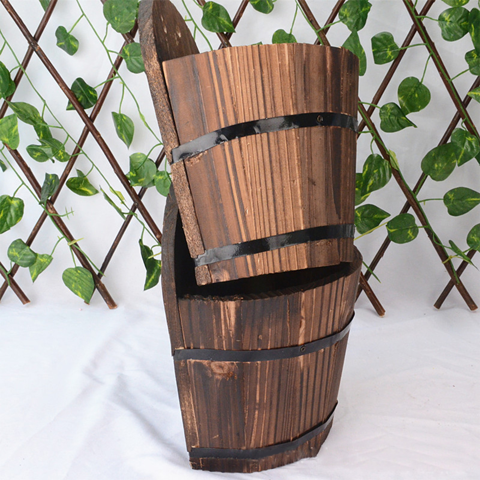 Hangings Wooden Bucket Planter Wall Mount Barrel Flower Pot Rustic