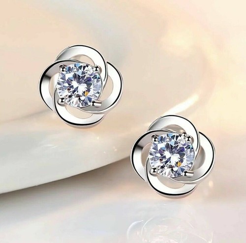 Crystal Swirl Stone Stud Earrings Silver Plated Women Jewellery Gift UK - Picture 3 of 6