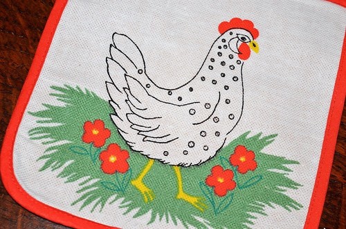 WATERCOLOR EASTER ROOSTER FAMILY! VTG GERMAN TOWEL & POTHOLDER SET + IRISH LINEN - Picture 6 of 12