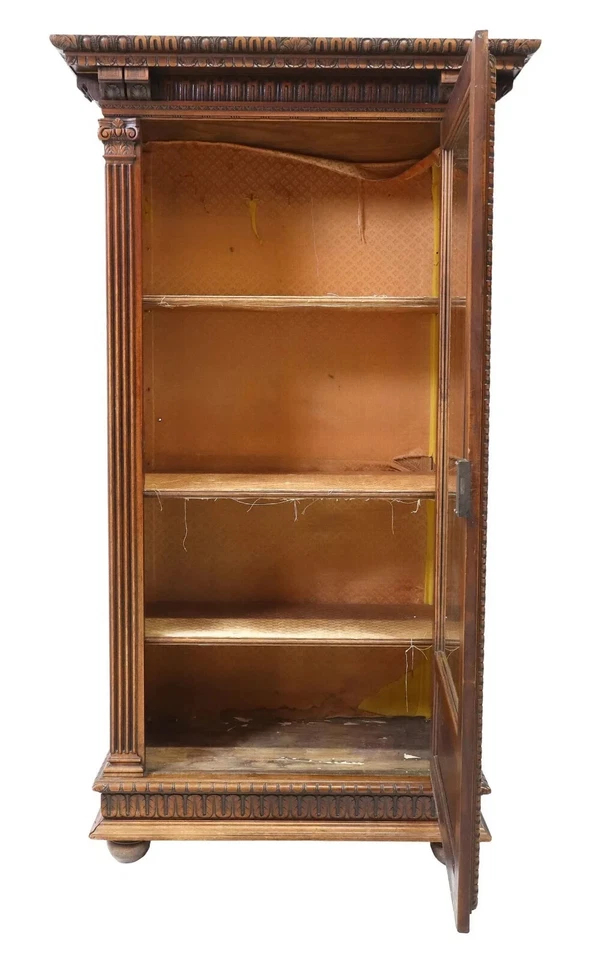 Librería antigua, vitrina, gabinete, renacimiento del Renacimiento francés, nogal, ¡años 1800! Foto 3 de 4