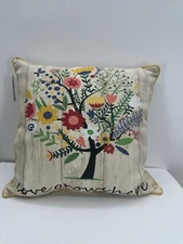 NWT REAL LIVING “Love Grows Here” 17” Square Pillow  ~ Tree/Floral