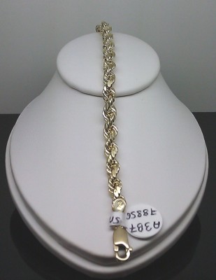 10K Yellow Gold bracelet Men Ladies Real Thick rope  5mm 7.5 Inch Real Gold