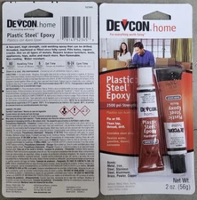 2 Pack Devcon 52345 Home Plastic Epoxy for Metal Iron Fix Dark Gray 1oz Tubes ^