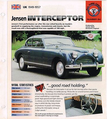 JENSEN INTERCEPTOR SPEC SHEET / Brochure:1951,1952,1953,1954, | eBay