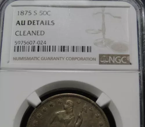 1875 S seated liberty half dollar NGC AU Details