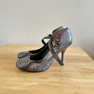 MaxStudio Women Mary Jane Pump Size 6 Genuine Snakeskin Gray Silver Retro Strap