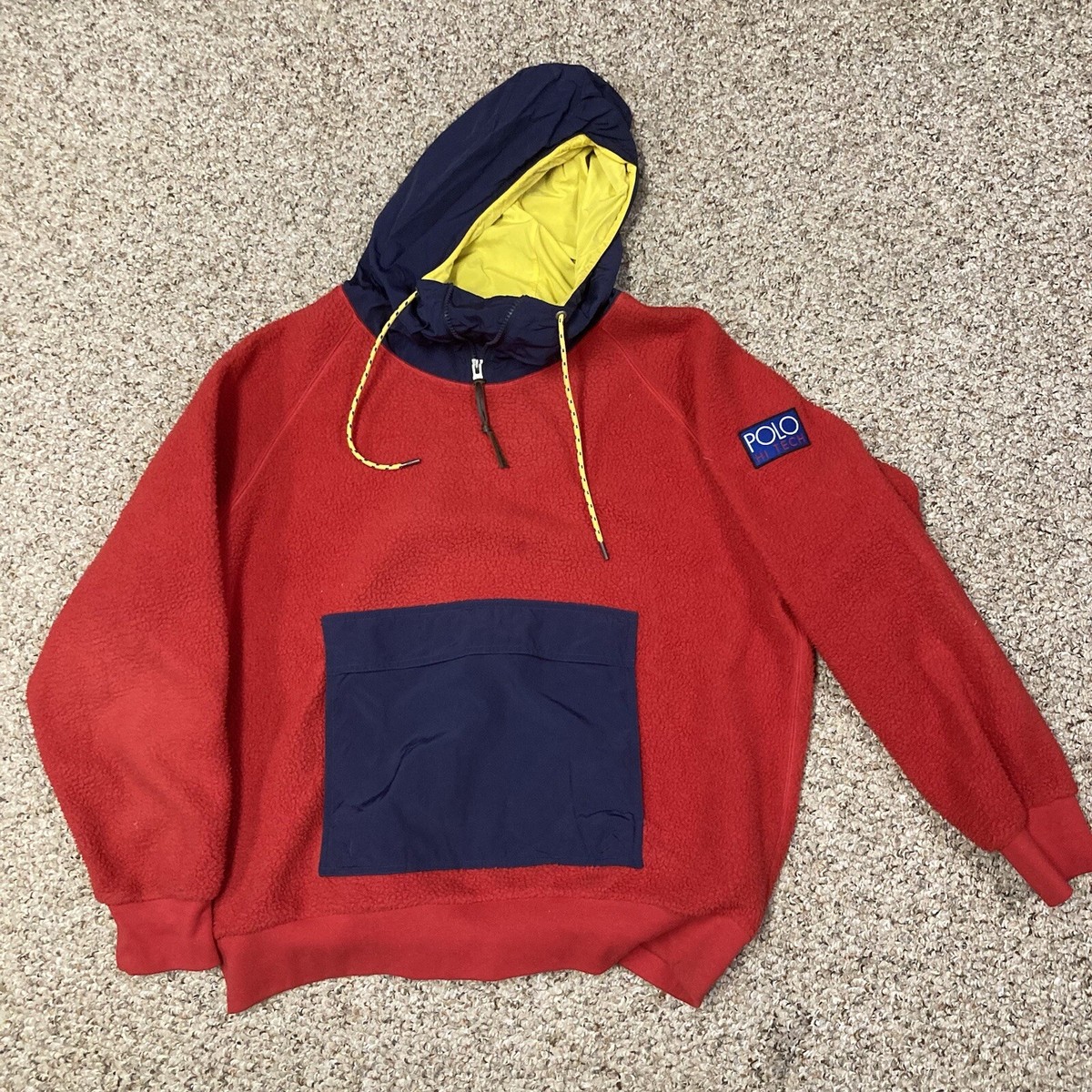Polo by Ralph Lauren HI TECH パーカー M 当時物 Ralph Lauren Polo Hi Tech Multi Color Block Pullover Hoodie Men's