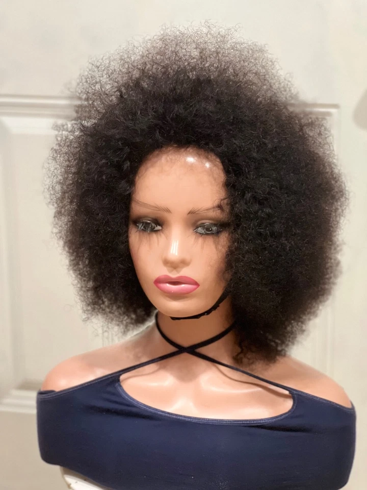 Peluca AFRO cabello humano 200% densidad 10” largo suave Foto 2 de 4