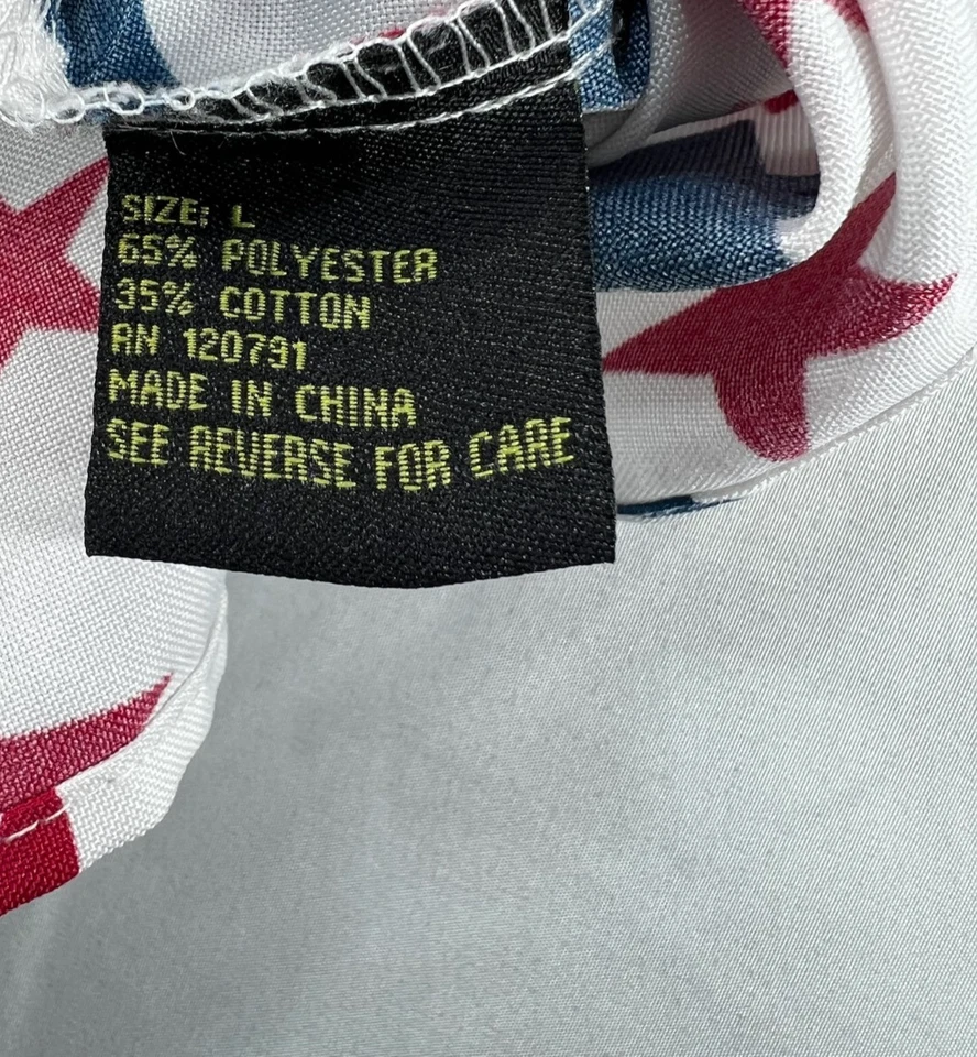 True Rock Button Down Shirt Mens Size Large White Red Blue Stars Short Sleeve - Image 4 of 4