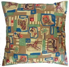 Cushion Cover Animal Alphabet print Children Nursery Playroom Khaki brown 20X20"