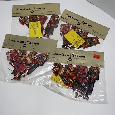 16 NEW Vintage Cardboard Die Cut Santa Claus Christmas Ornaments American Themes