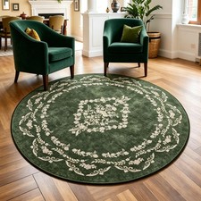 FlyDOIT Small Round Area Rug 4ft, Circle Rugs for Bedroom, Green