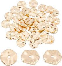 50PCS 14K Gold Plated Spacer Beads, 8Mm Flat round Metal Brass Bead Wavy Disc Be