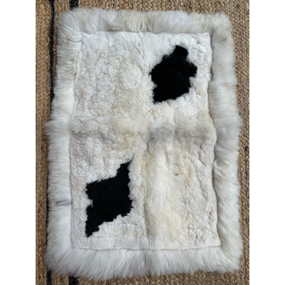 Alpaca Fur Lumbar Pillow cover case made in Peru white black spots soft 20x14” - Image 2 of 4