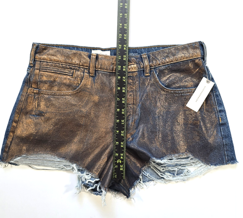 PILCRO DEVON DENIM SHORTS COATED EDITION Sz 30 METALLIC HIGH RISE BUTTON FLY NWT - Picture 18 of 19