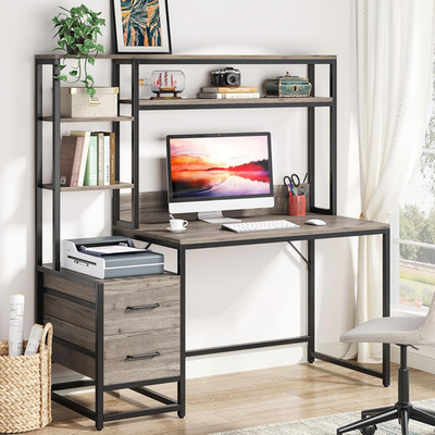 Rustic 55'' Computer Desk with Drawers & Shelves, Ideal for Home Office & Gaming