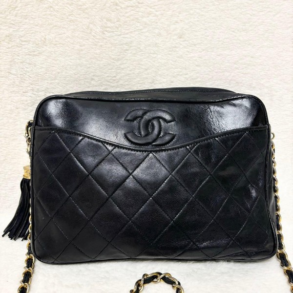 Chanel Matelasse Lambskin Leather Black Chain Shoulder Bag Designer Crossbody