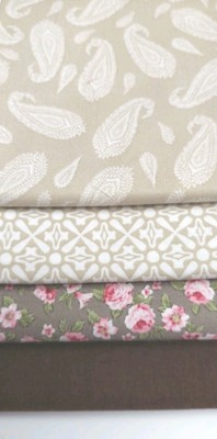 2m Stoffpaket  4x50x110cm Patchworkstoffe BW Quiltpaket Rosen Beige Rosa Rosen