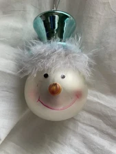 Vintage Glass Snowman Head Christmas Ornament 3D Carrot Nose