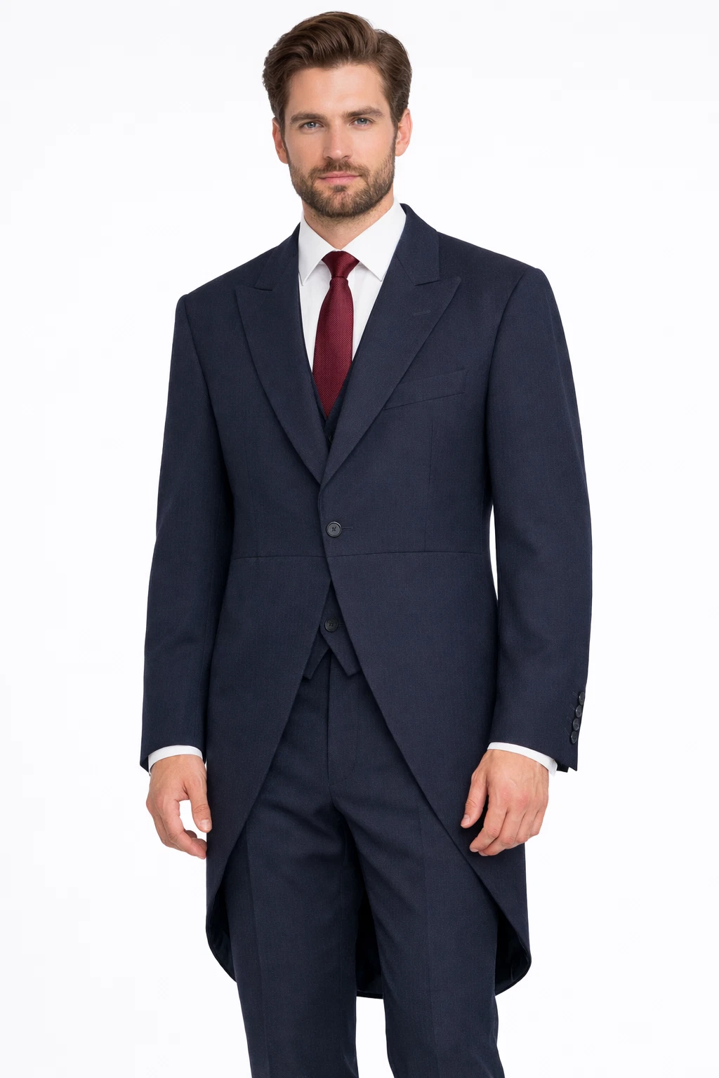Navy Blue Tailcoat Jacket Wool Morning Tails Herringbone Wedding Royal Ascot Men