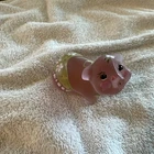 Fenton Pink Satin Glass Hand Painted signed Bikini Pig