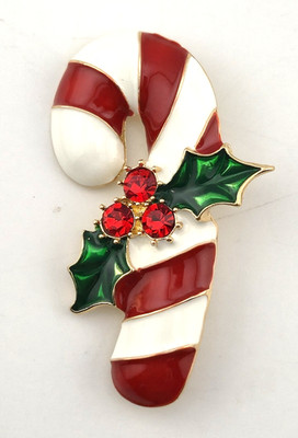 Kirks Folly Christmas Candy Cane Happy Holiday Brooch Pin Gold tone Enamel #13