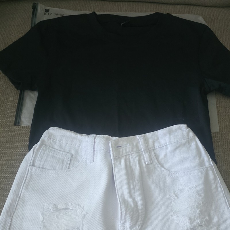 Girls White Jean Shorts And Black Top Size 12Y