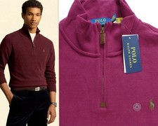POLO RALPH LAUREN Men's XL Estate-Rib Cotton Quarter-Zip Pullover Burgundy 125