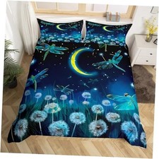 Teal Dragonfly Duvet Cover Stars and Moon Galaxy Bedding Set for King Multi 13