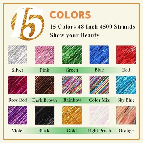Hair Tinsel Kit With Body Glitter 15 Colors 48 Inch 15 Colors Hair Tinsel Kit - Picture 6 of 6